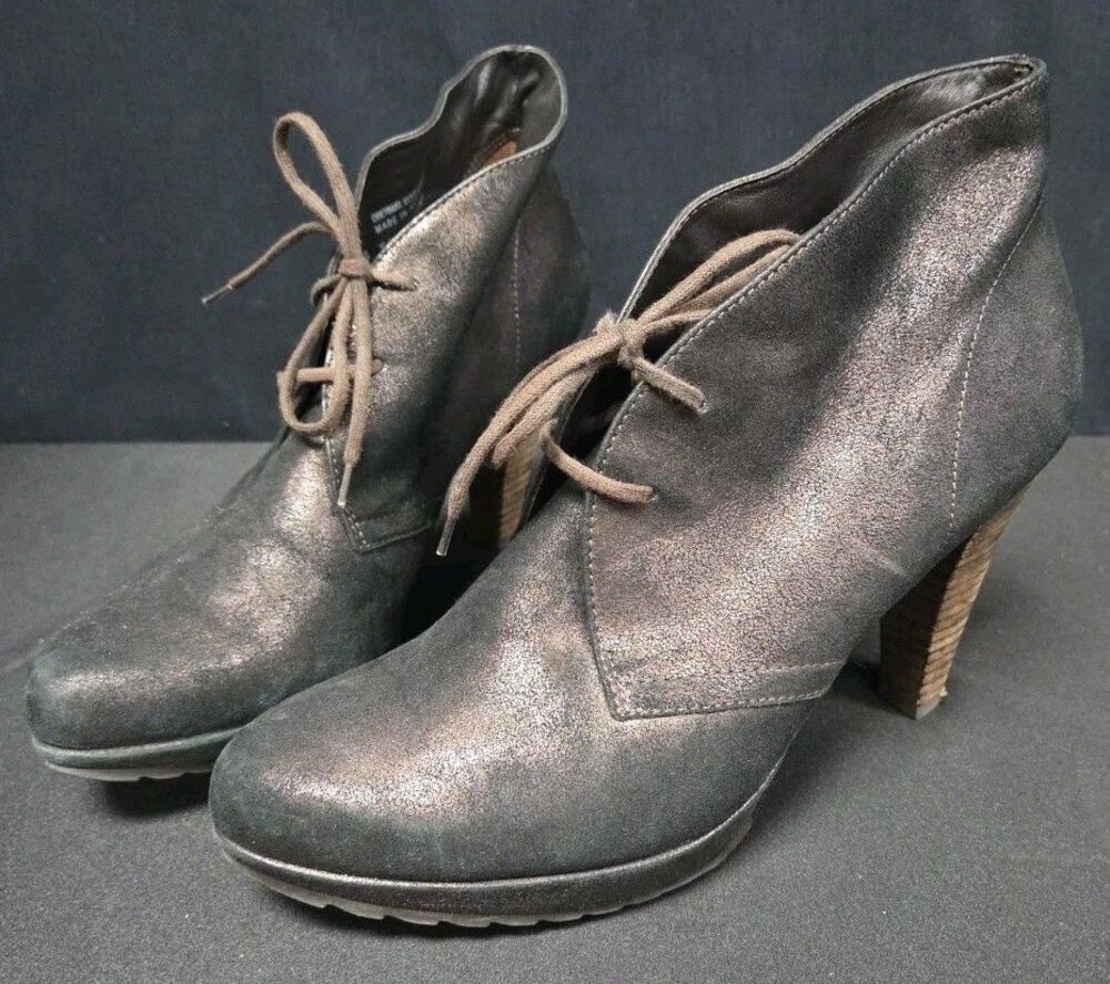 Paul Green Bootie Size 7.5 Bronze Metallic Suede Heel Platform Boots Shoes